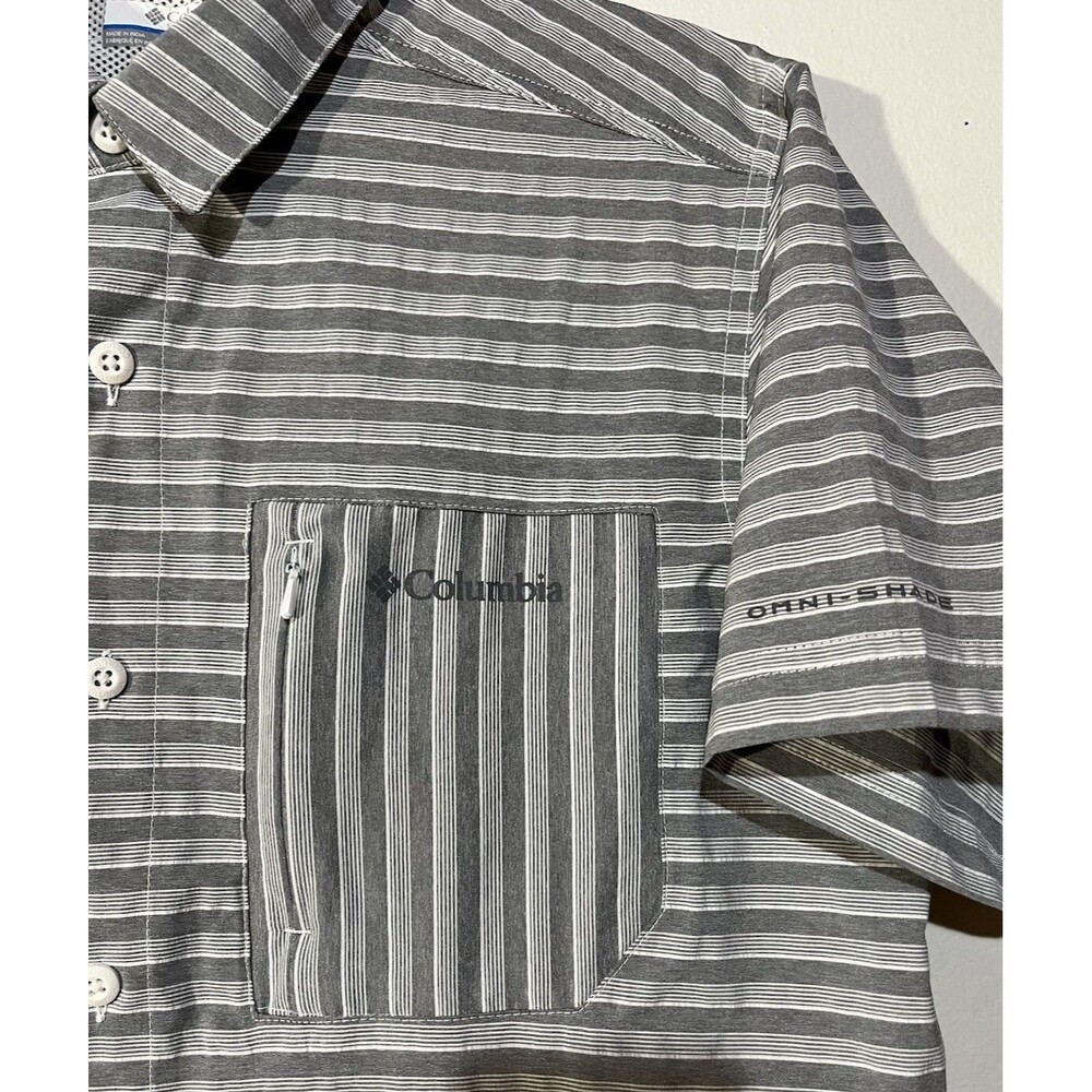 Columbia Omni-Shade Mens Size Small Gray Striped 100% Polyester Vented Shirt - Picture 3 of 8